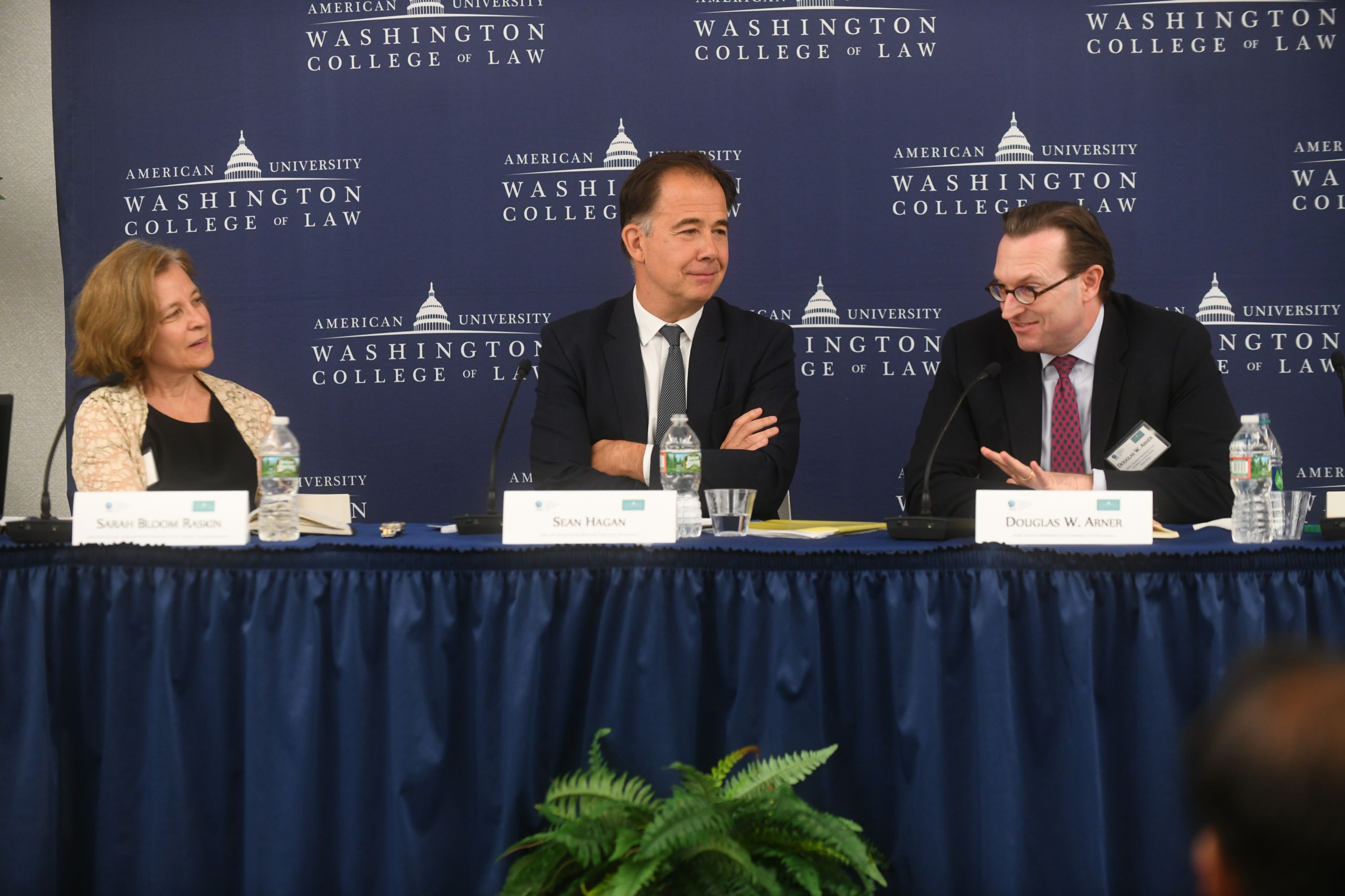 Panel on “Financial Policy and Practice in Unsettling Time”. Left to right: Sarah B. Raskin, former United States Deputy Secretary of the Treasury, Sean Hagan, Director of the International Monetary Fund Legal Department, and Douglas W. Arner, Kerry Holdings Professor in Law, University of Hong Kong.