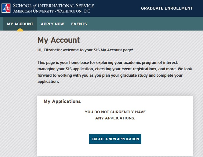 SIS online application account