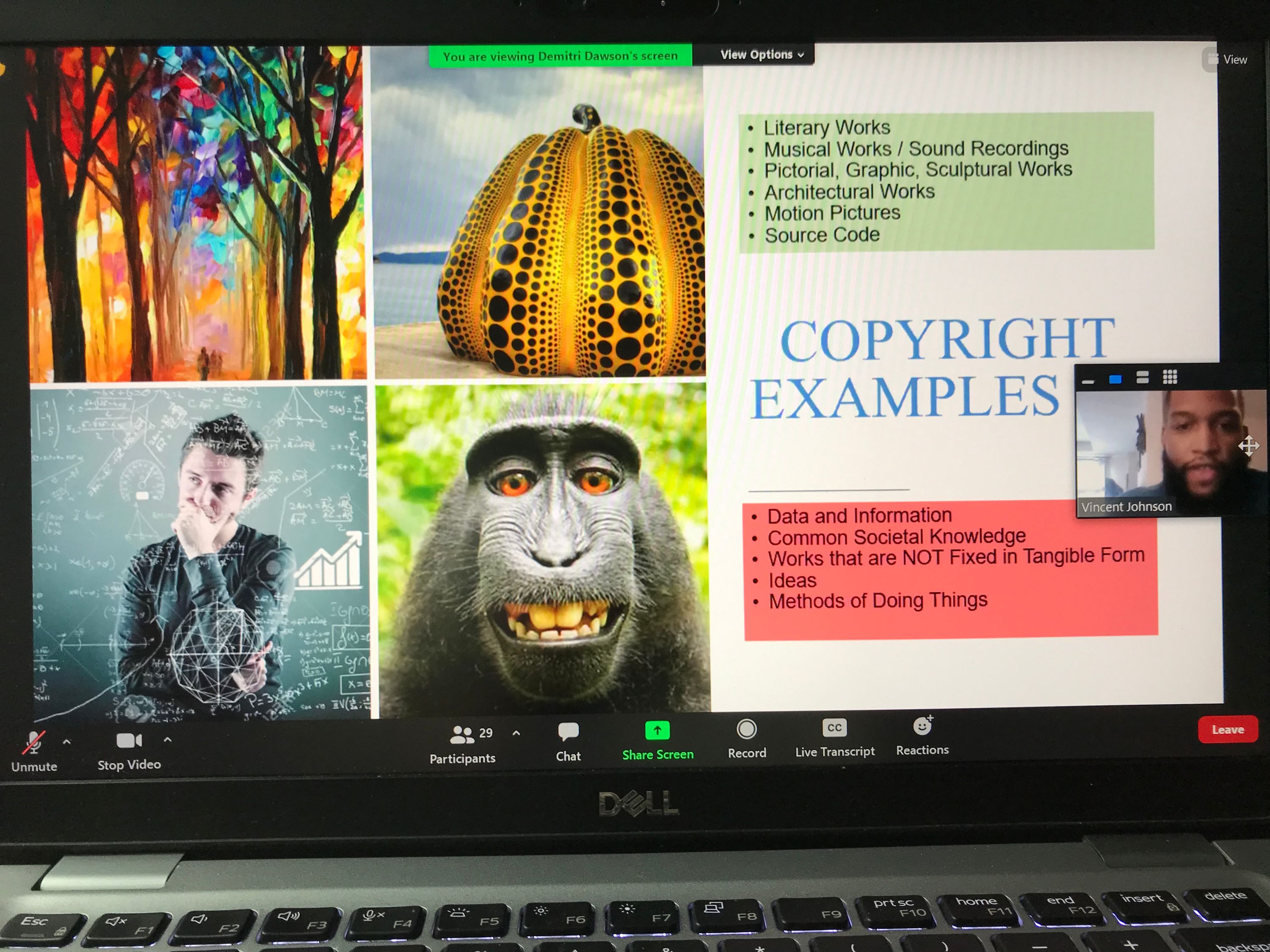 Slide showing examples of copyrighted works