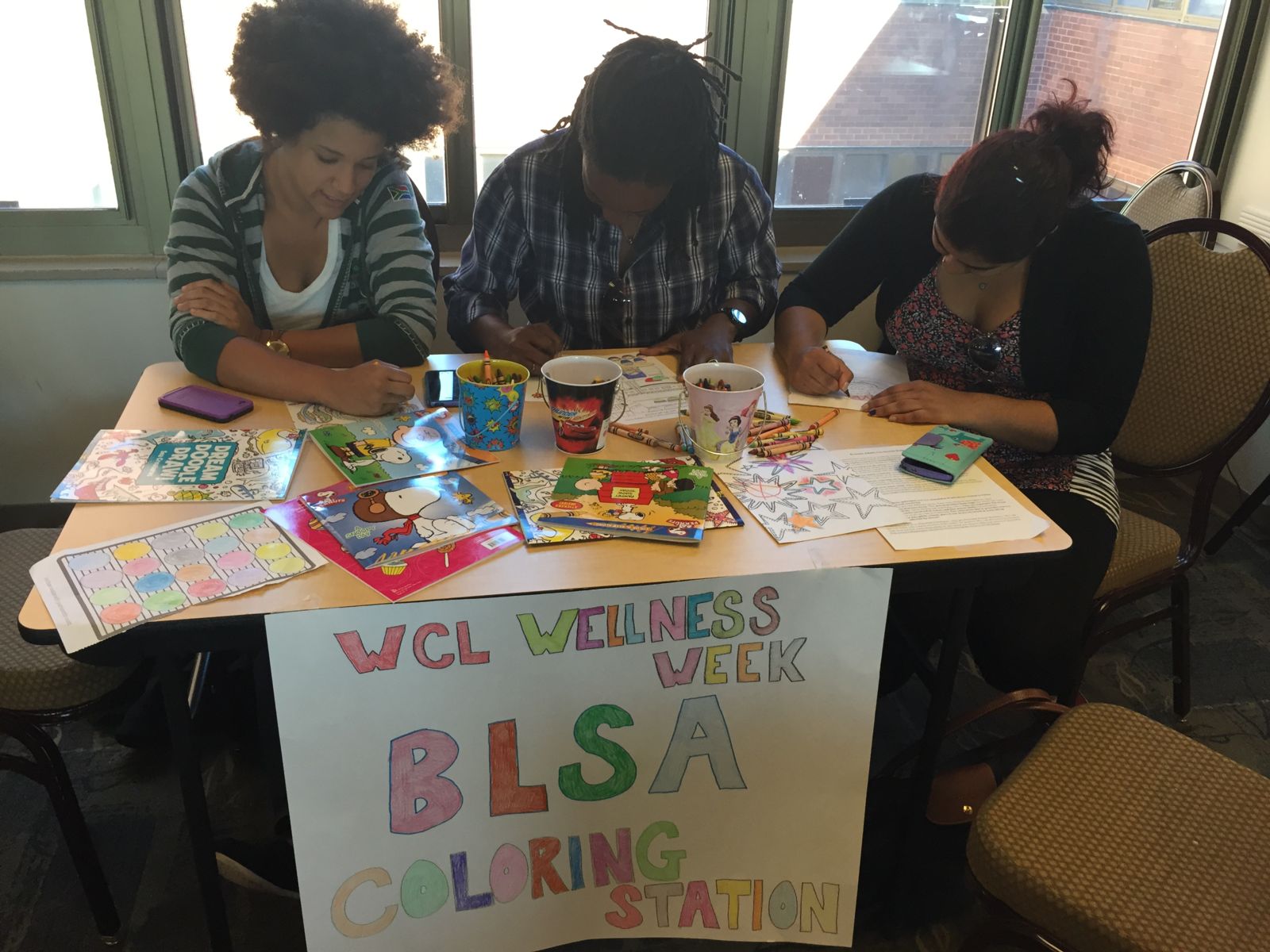 Students coloring to relieve stress