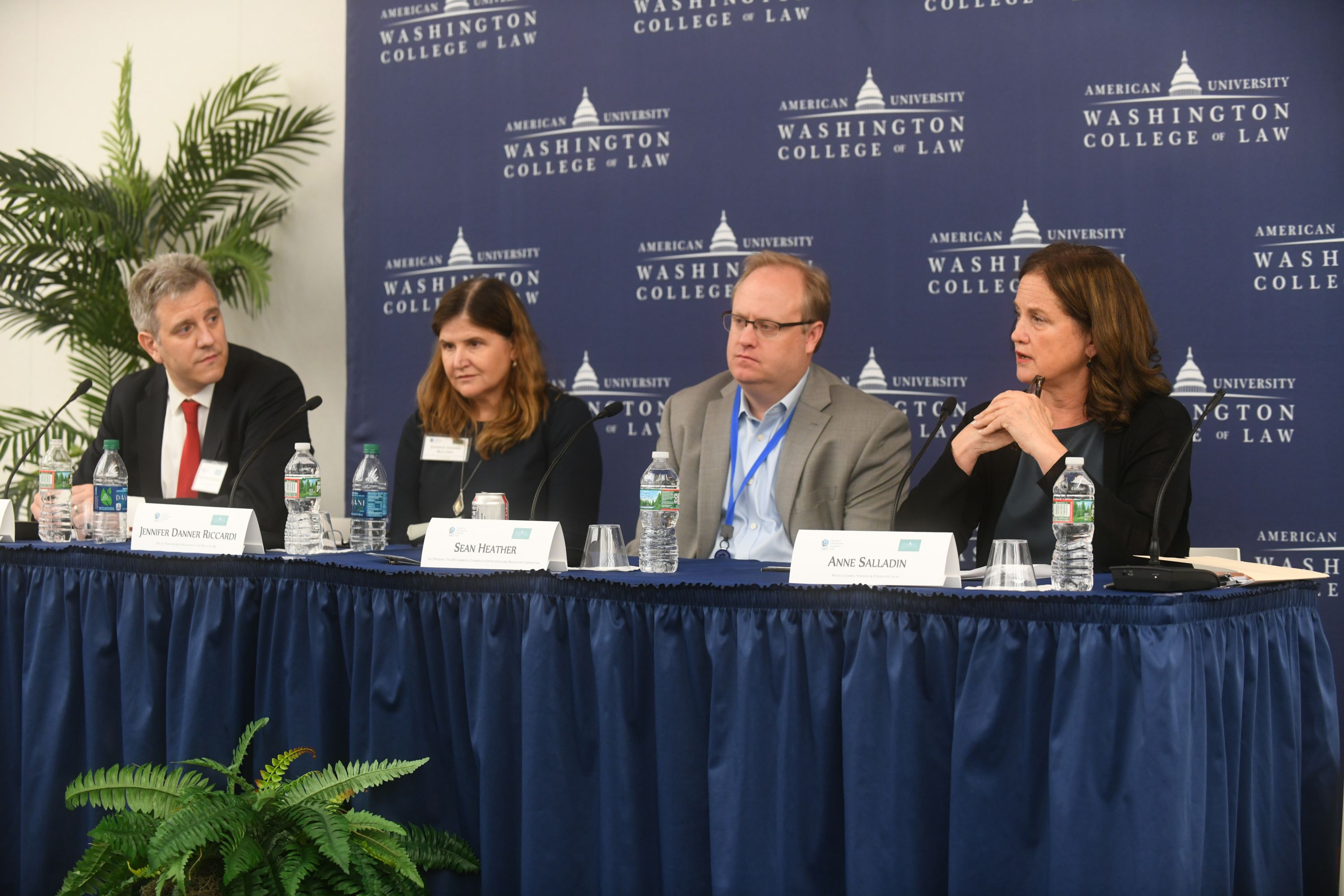 Panel on “A Conversation on Security-Based Investment Restrictions”. Left to right: Christopher Fonzone, Sidley Austin LLP, Jennifer Danner Riccardi, Special Trade Advisor, Delegation of the EU to the United States, Sean Heather, Vice President of the U.S. Chamber of Commerce’s Center for Global Regulatory Cooperation, and Anne Salladin, Special Counsel, Stroock & Stroock & Lavan.