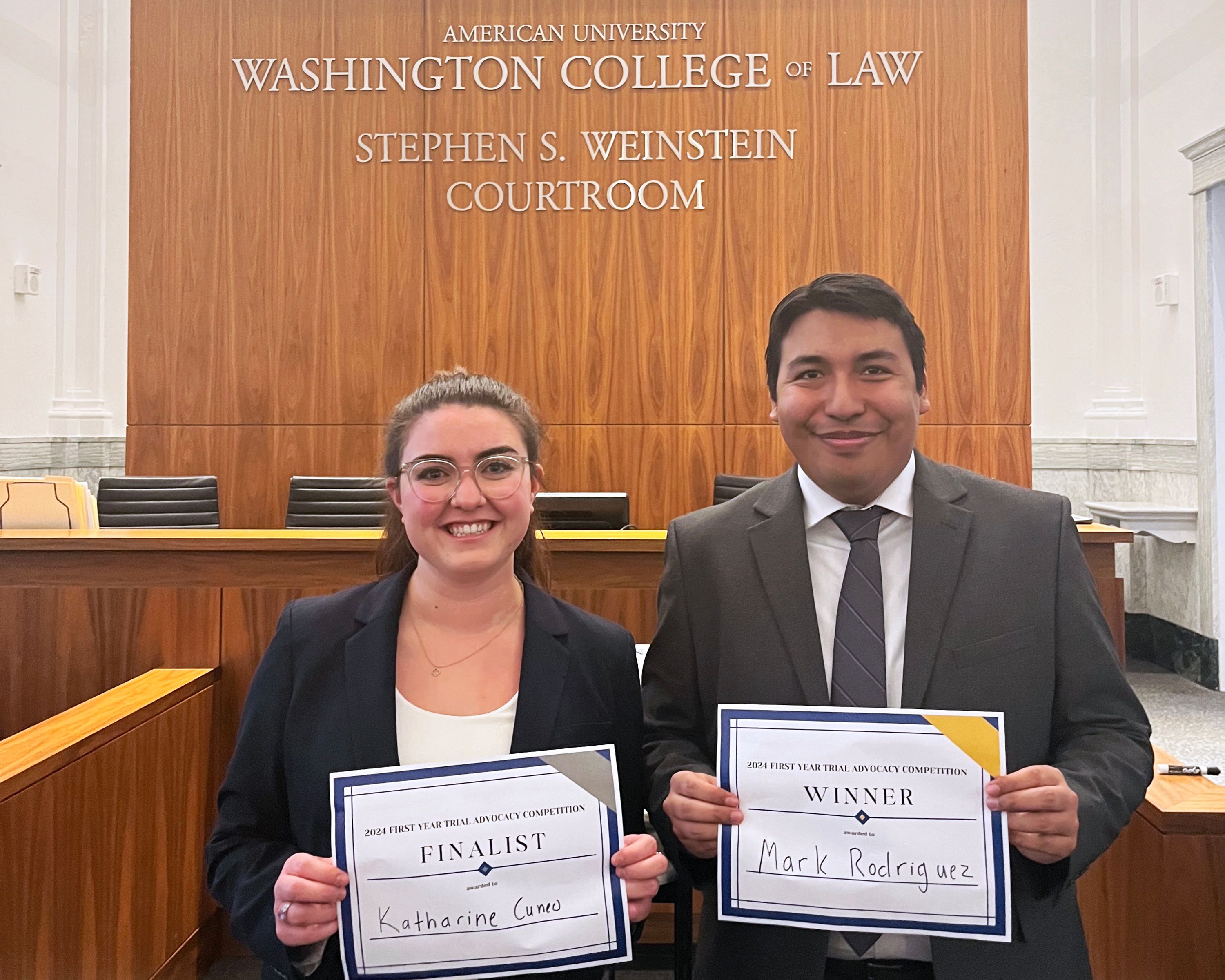 The 2024 First-Year Trial Advocacy Competition Winner Mark Rodriguez & Finalist Katharine Cuneo