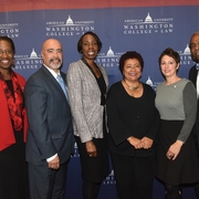 L-R: Professor Cynthia Jones, Juan Caratagena of LatinoJustice PRLDEF, Monique Dizon of the NAACP Legal Defense Fund, Nancy Gist, Cherise Burdeen of the Pretrial Justice Institute, Wade Henderson of the Leadership Conference on Civil and Human Rights