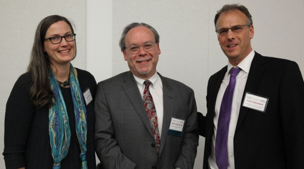 Director of AUWCL Health Law and Policy Program Lindsay Wiley with Mitch Zeller ’82, director for the Center for Tobacco Products at the FDA and AUWCL Professor and conference chair Lewis Grossman.