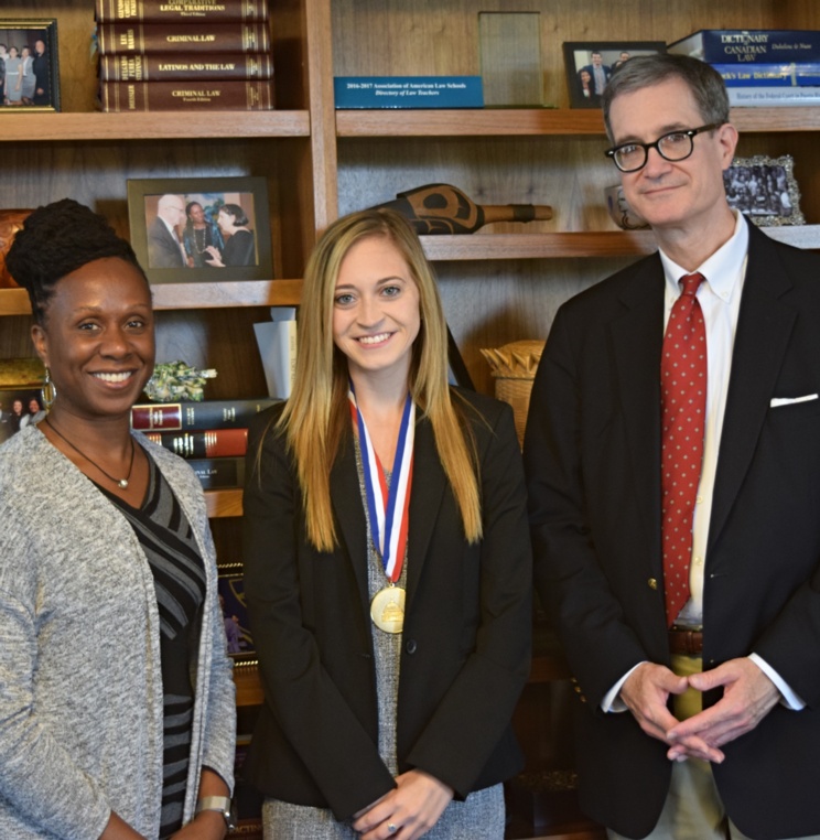 American Bankruptcy Institute Medal for Excellence recipient Jillian McMillan with AUWCL Dean Camille Nelson and Professor Walter Effross. 