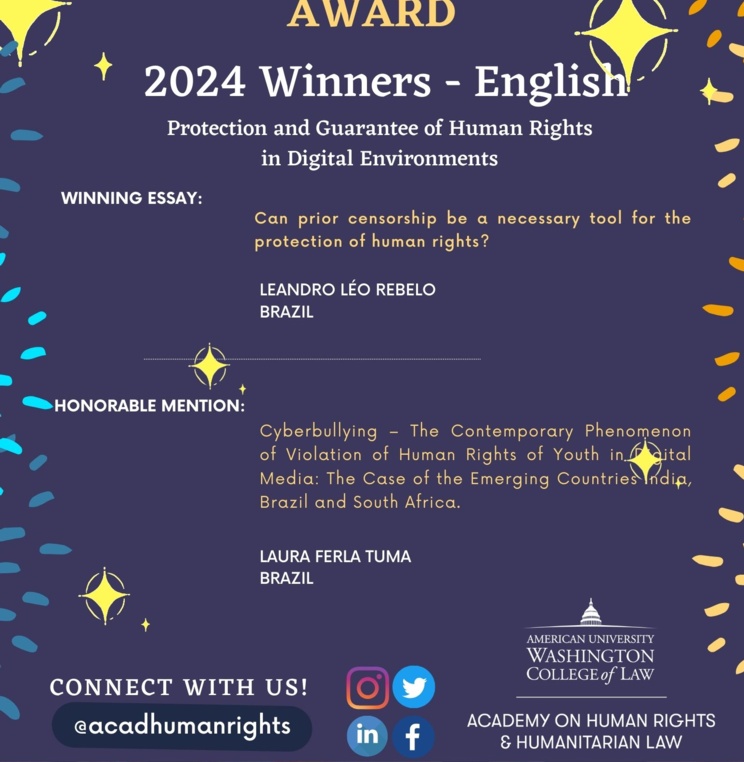 The Academy is pleased to present the Winners and Honorable Mentions for the 2024 Human Rights Essay Award