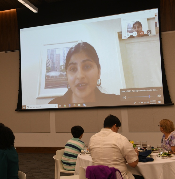 Ashwini Jaisingh receives her award via Skype. 
