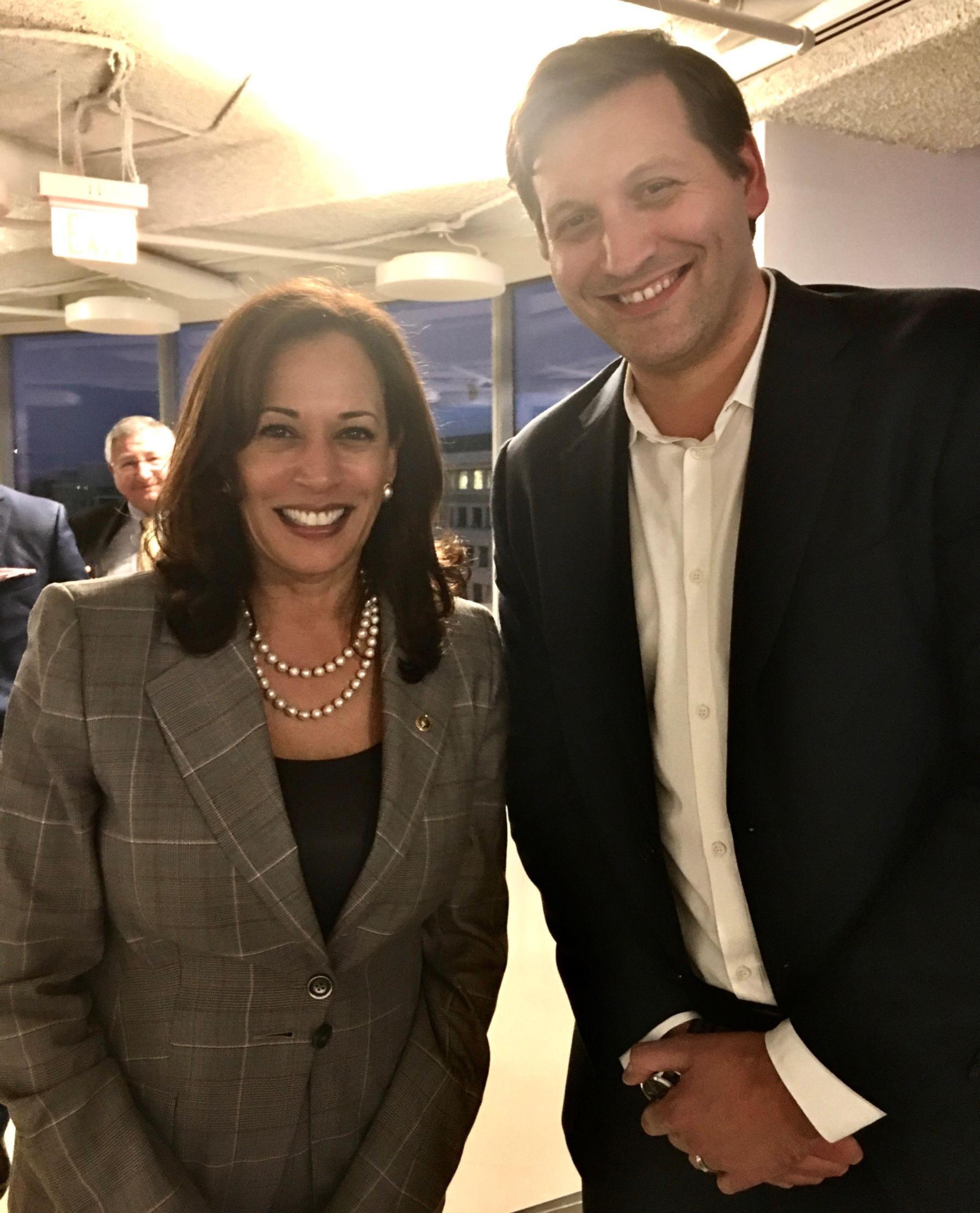Andrew Strelka ’08 and Kamala Harris Andrew Strelka ’08 and Kamala Harris