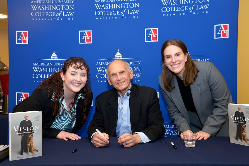 Judge David Tatel with the two students that interviewed him. Judge David Tatel with the two students that interviewed him.
