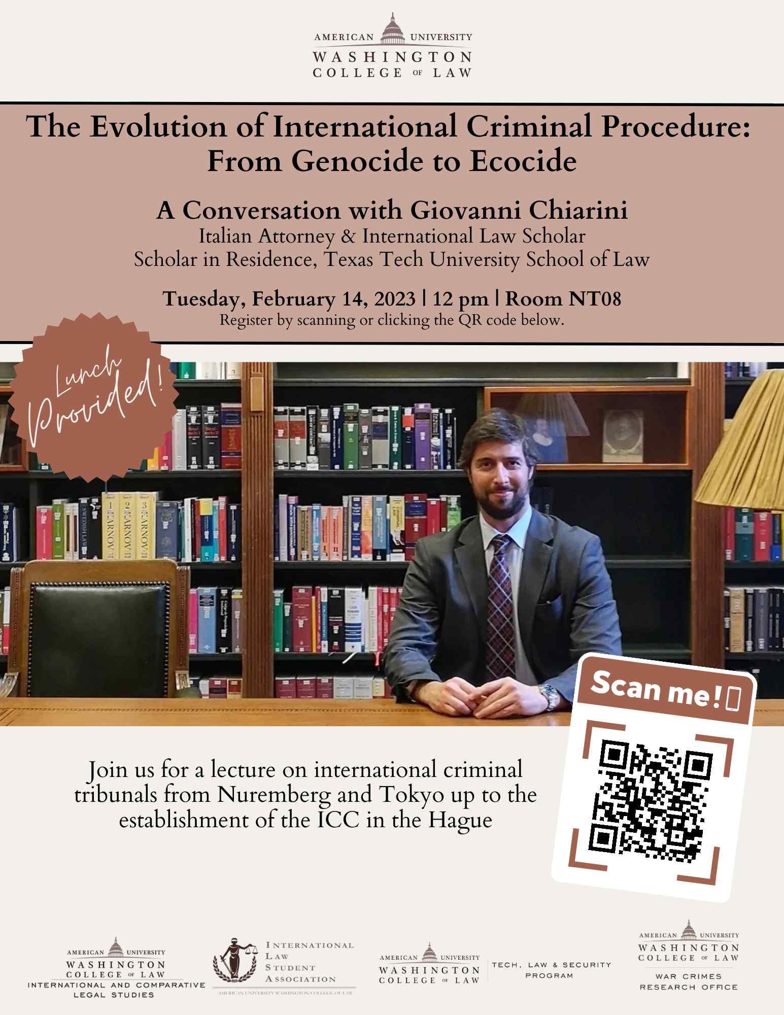 WCRO Co-Sponsors "The Evolution of International Criminal Procedure: From Genocide to Ecocide | A Conversation with Giovanni Chiarini" WCRO Co-Sponsors "The Evolution of International Criminal Procedure: From Genocide to Ecocide | A Conversation with Giovanni Chiarini"