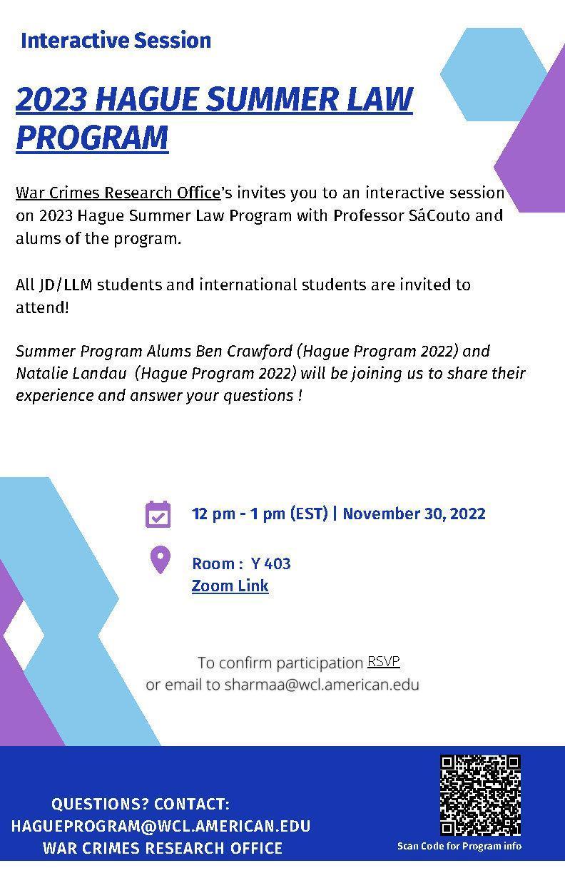 WCRO Invites Students to an Interactive Hague Summer Program Information Session WCRO Invites Students to an Interactive Hague Summer Program Information Session
