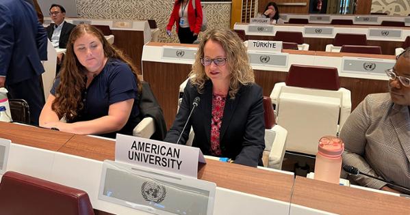 Professor Elizabeth Keith talking at the UN Professor Elizabeth Keith talking at the UN