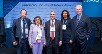 From left to right: Philippe Sands, Prof. Padideh Ala'i, John Bellinger, Melida Hodgson, Bernard Hanotiau