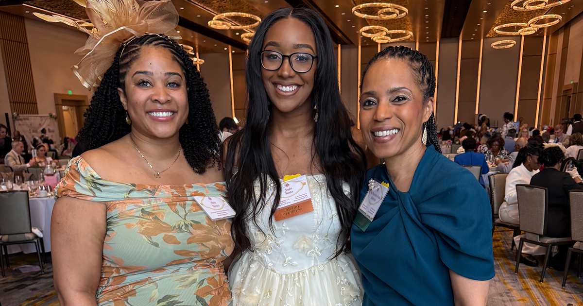 Left to right: AUWCL alumna Alma Bevard ’25, Jayla Meeks, and U.S. Senator Angela Alsobrooks, a past J. Franklyn Bourne Bar Association Scholarship Award recipient and the event’s keynote speaker.