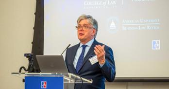 Prof. Jerry Comizio delivers opening remarks at the Exploding Digital Asset Market Structure and the Evolving Regulatory Framework and Challenges in 2026: Change Is the Only Constant conference.