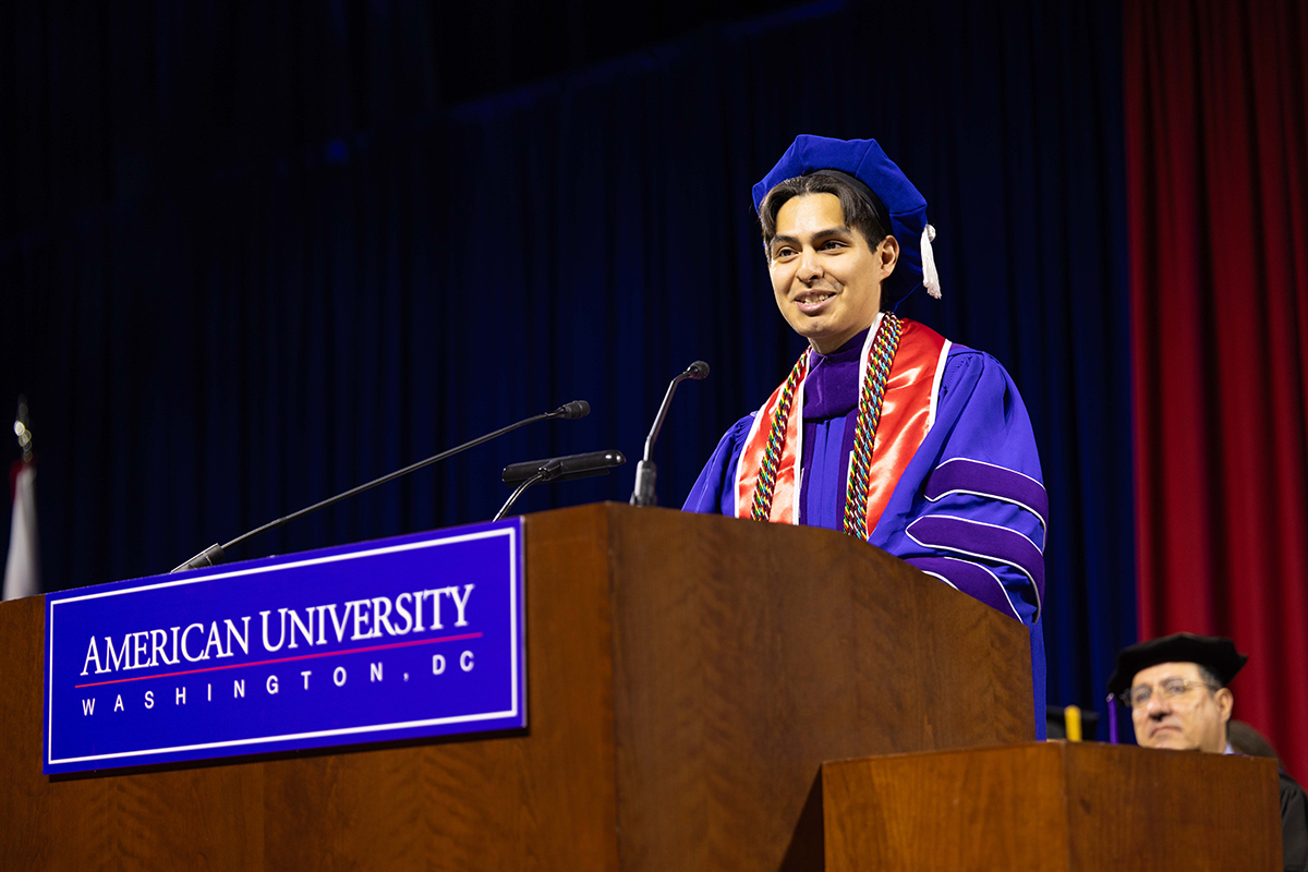 Nicholas Menacho-Foronda addresses the crowd at 2026 Commencement