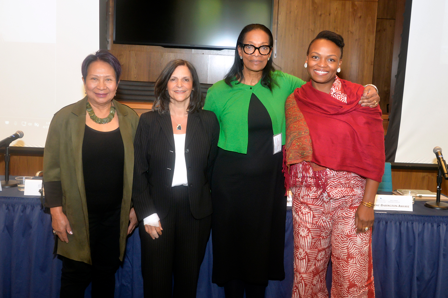 From left to right: Indai Sajor, Prof. Susana SaCouto, Patricia Sellers, and Adejoke Babington-Ashaye following their panel on advancing accountability for slavery crimes From left to right: Indai Sajor, Prof. Susana SaCouto, Patricia Sellers, and Adejoke Babington-Ashaye following their panel on advancing accountability for slavery crimes